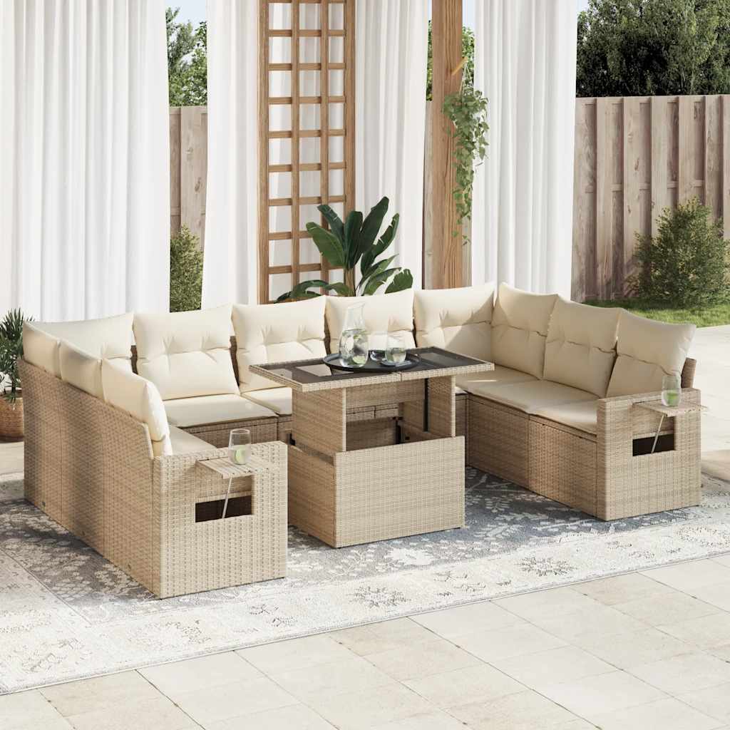 sofasæt til haven 10 dele med hynder polyrattan beige