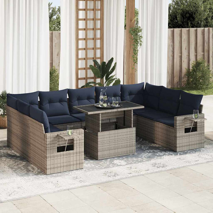 sofasæt til haven 10 dele med hynder polyrattan akacietræ grå
