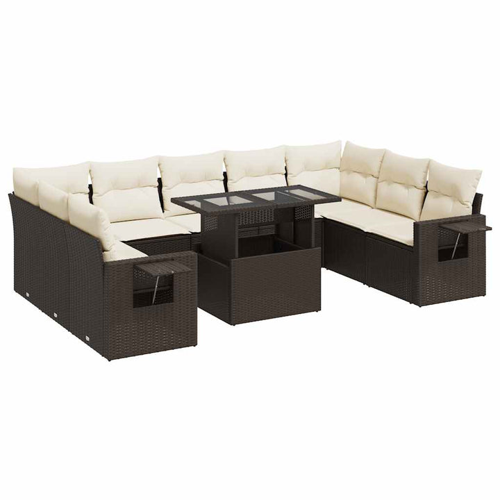 sofasæt til haven 10 dele med hynder polyrattan brun