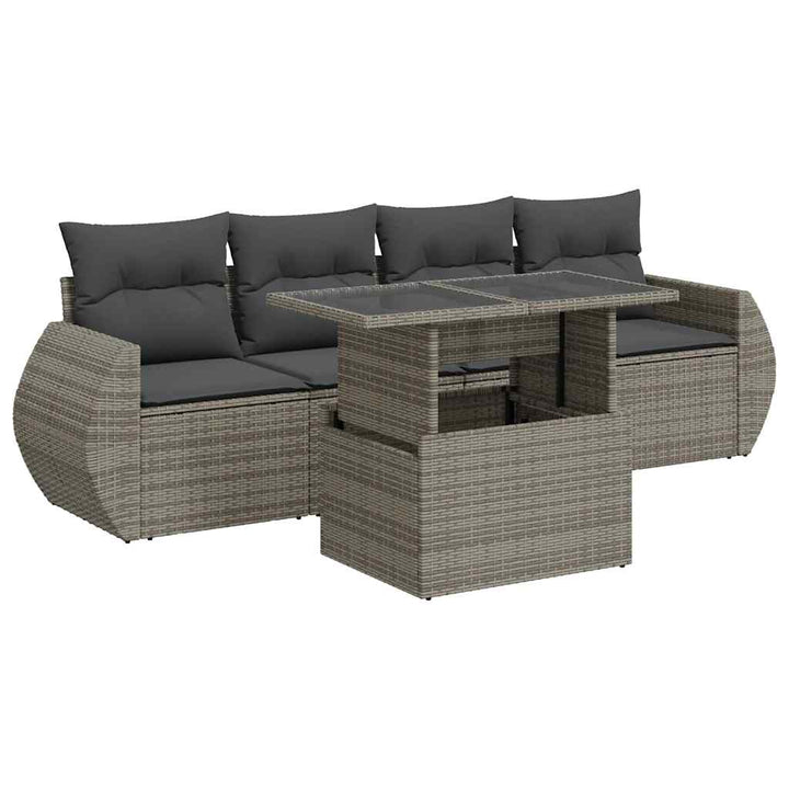 sofasæt 5 dele med hynder polyrattan grå
