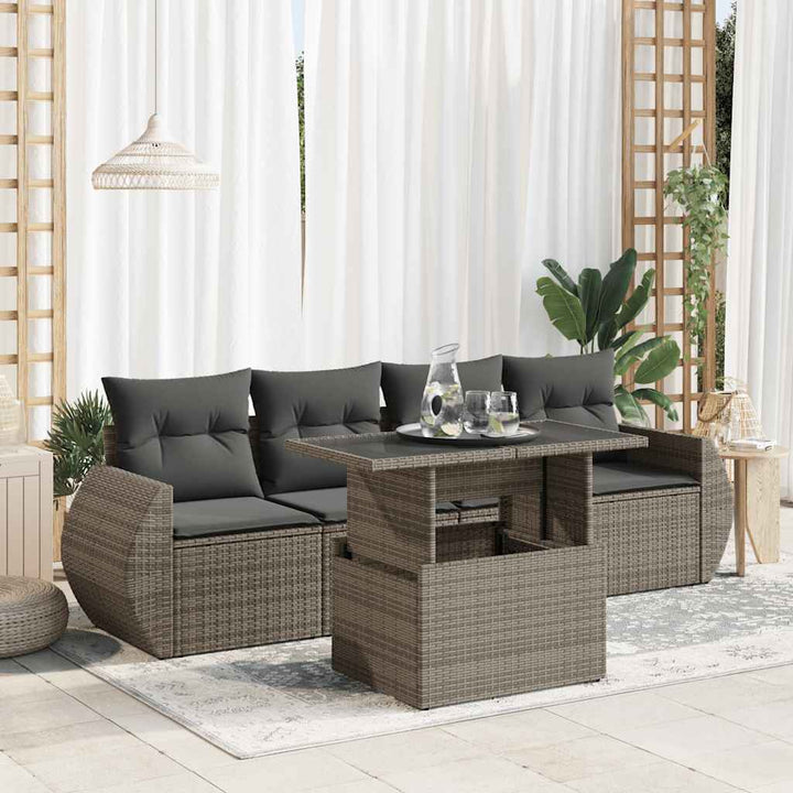 sofasæt 5 dele med hynder polyrattan grå