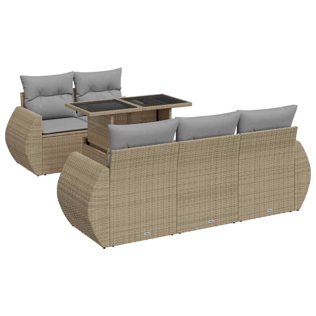 sofasæt til haven 6 dele med hynder polyrattan beige