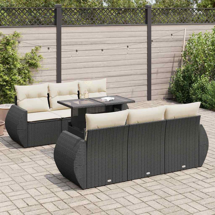 sofasæt til haven 7 dele med hynder polyrattan sort