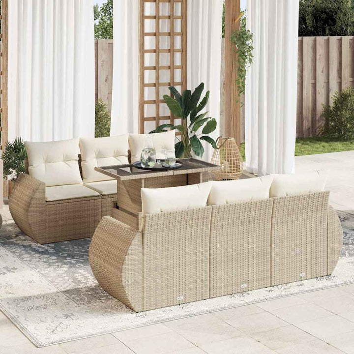 sofasæt til haven 7 dele med hynder polyrattan beige