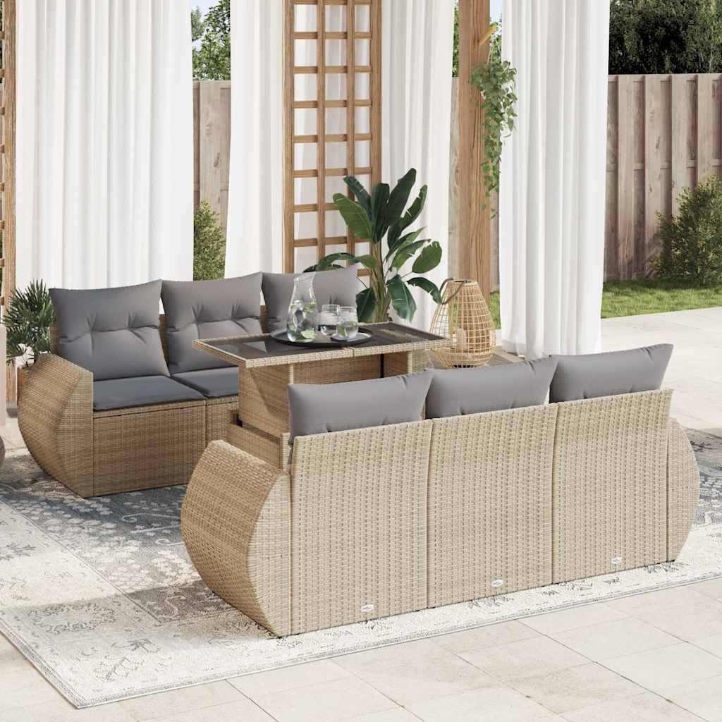 sofasæt til haven 7 dele med hynder polyrattan beige