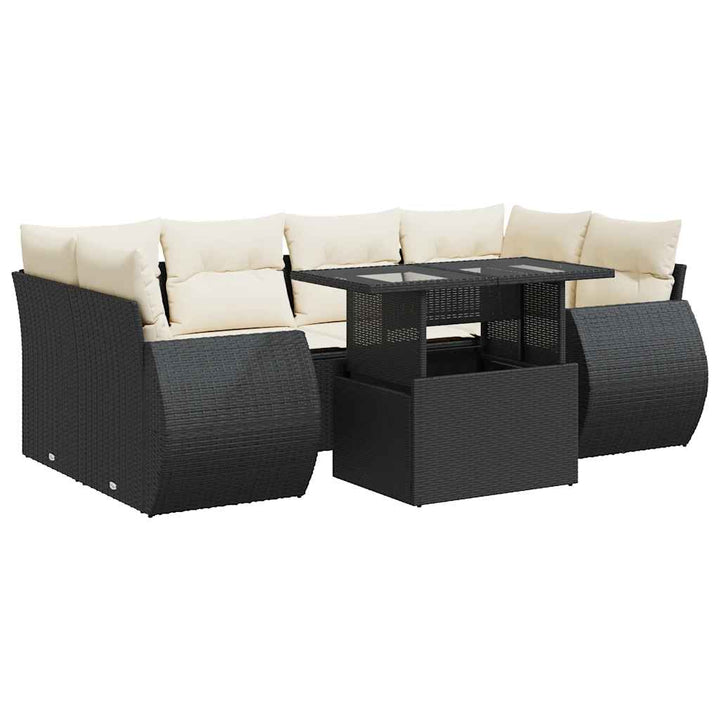 sofasæt til haven 7 dele med hynder polyrattan sort