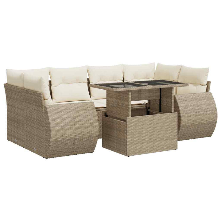 sofasæt til haven 7 dele med hynder polyrattan beige