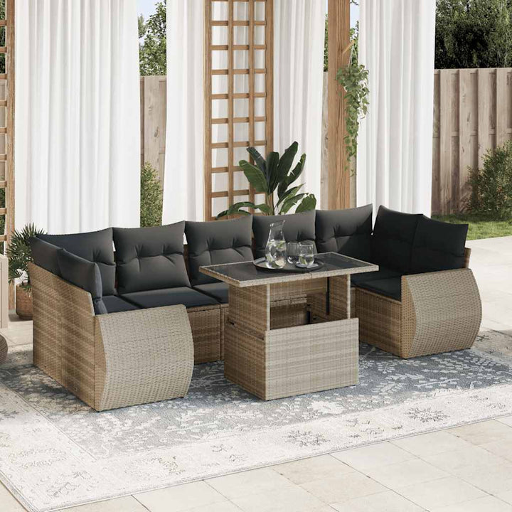 sofasæt til haven 8 dele med hynder polyrattan lysegrå