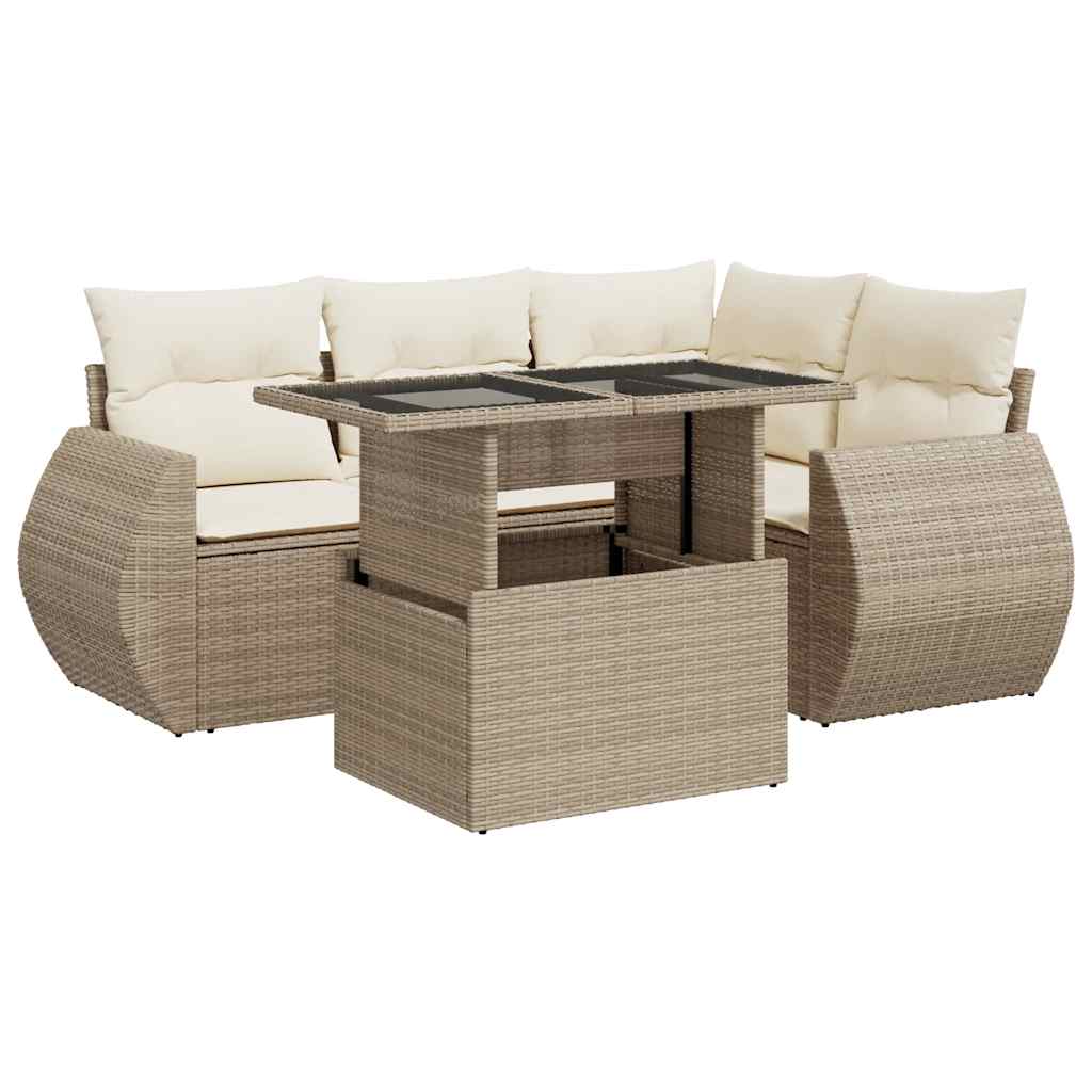 sofasæt til haven 5 dele med hynder polyrattan beige