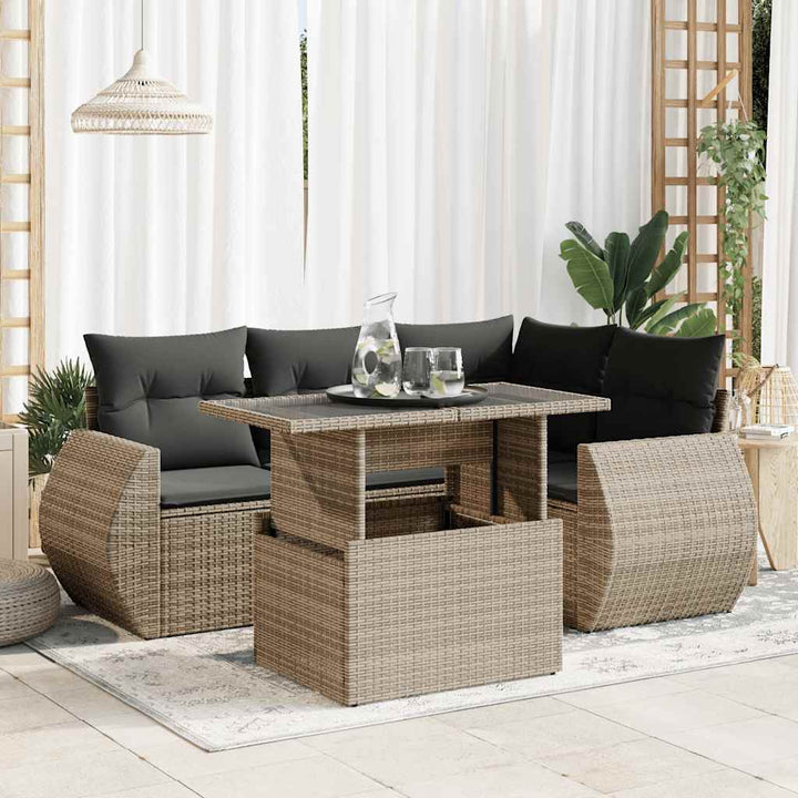 sofasæt 5 dele med hynder polyrattan grå