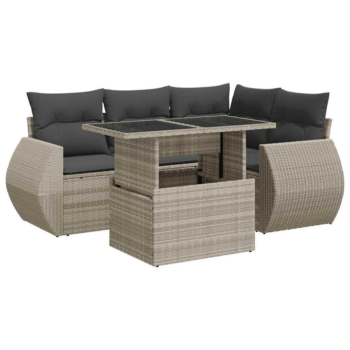 sofasæt 5 dele med hynder polyrattan lysegrå