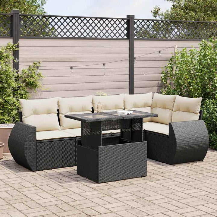sofasæt til haven 6 dele med hynder polyrattan sort