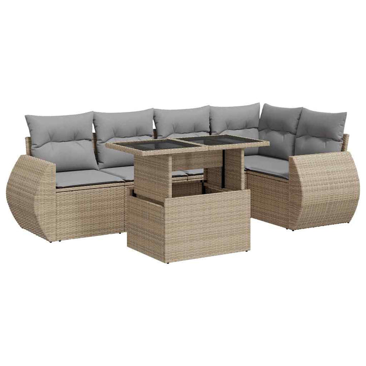 sofasæt til haven 6 dele med hynder polyrattan beige