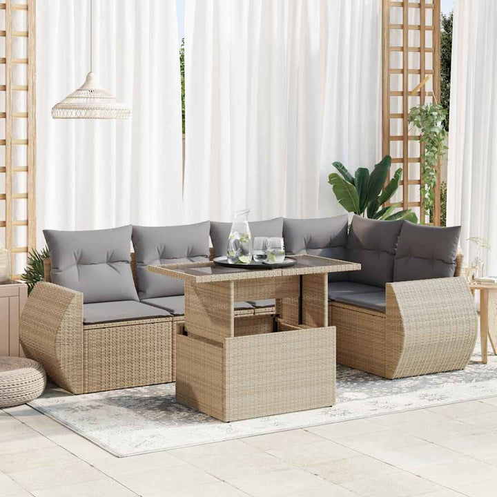 sofasæt til haven 6 dele med hynder polyrattan beige