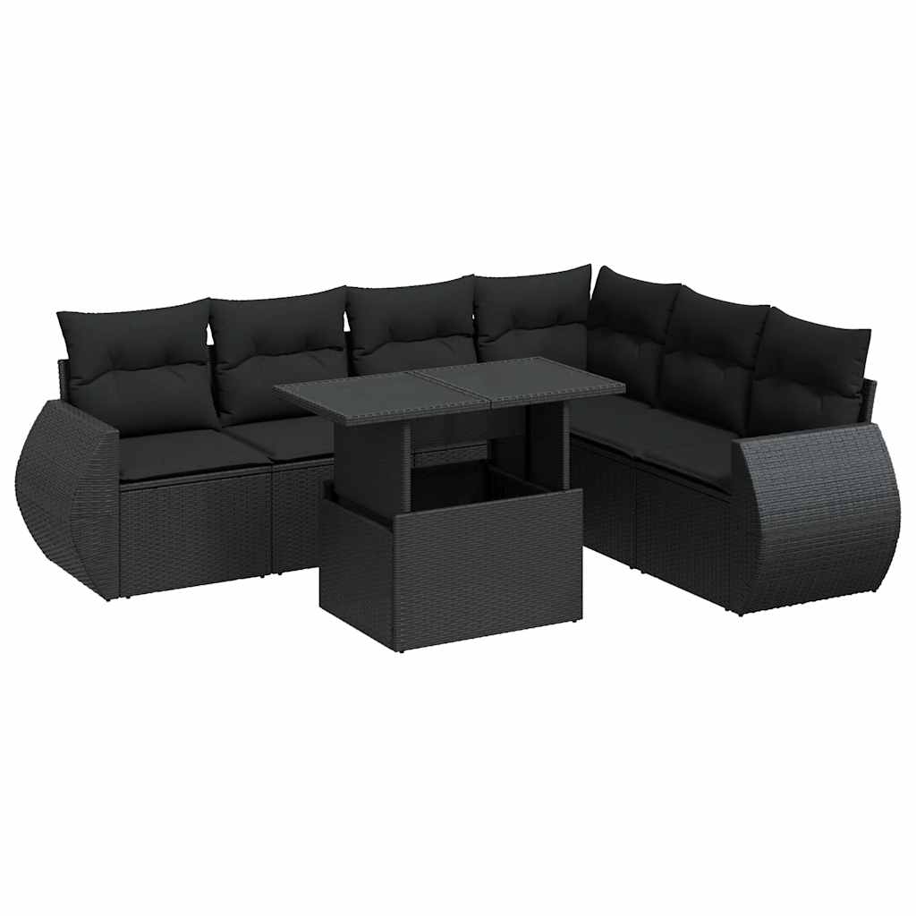 sofasæt til haven 7 dele med hynder polyrattan sort