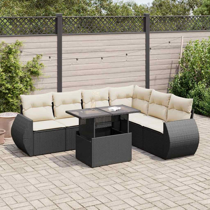 sofasæt til haven 7 dele med hynder polyrattan sort