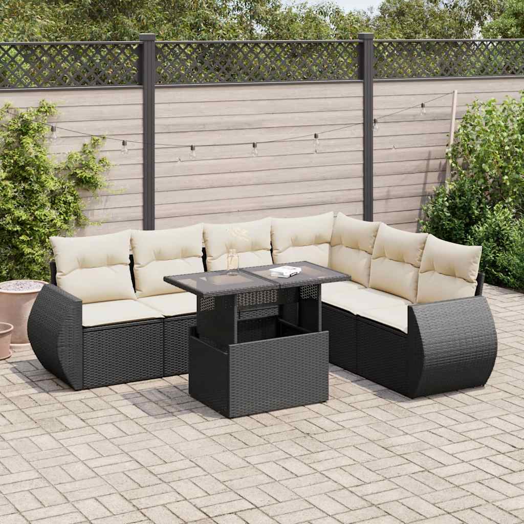 sofasæt til haven 7 dele med hynder polyrattan sort