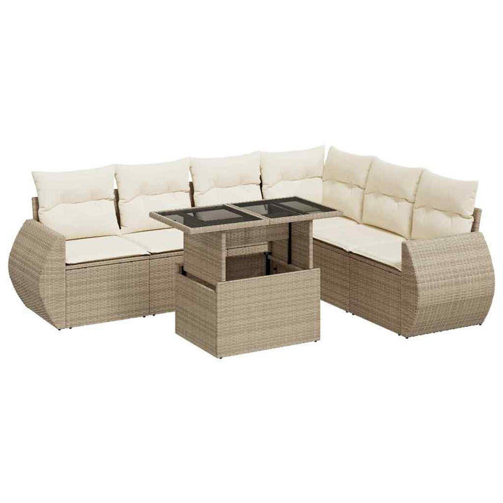 sofasæt til haven 7 dele med hynder polyrattan beige