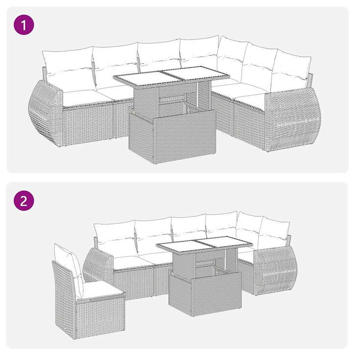 sofasæt til haven 7 dele med hynder polyrattan beige