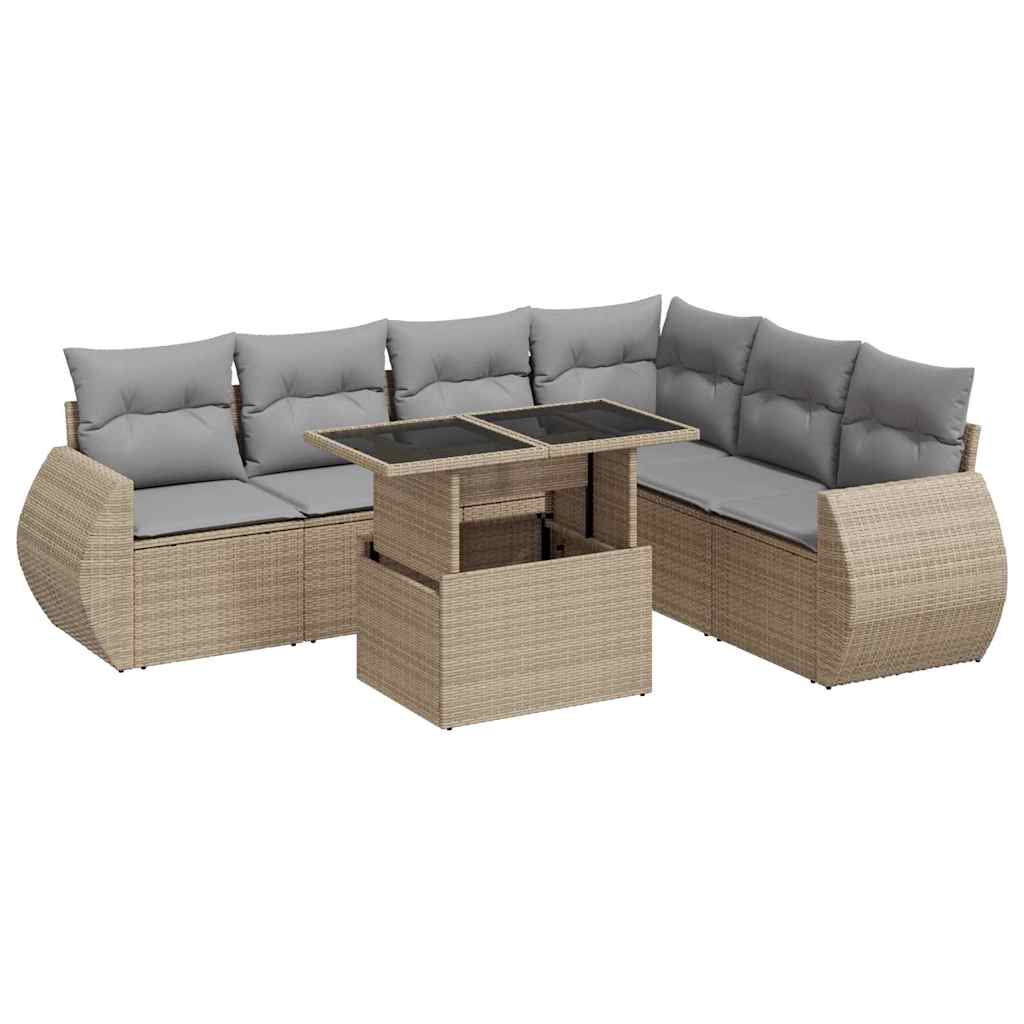 sofasæt til haven 7 dele med hynder polyrattan beige