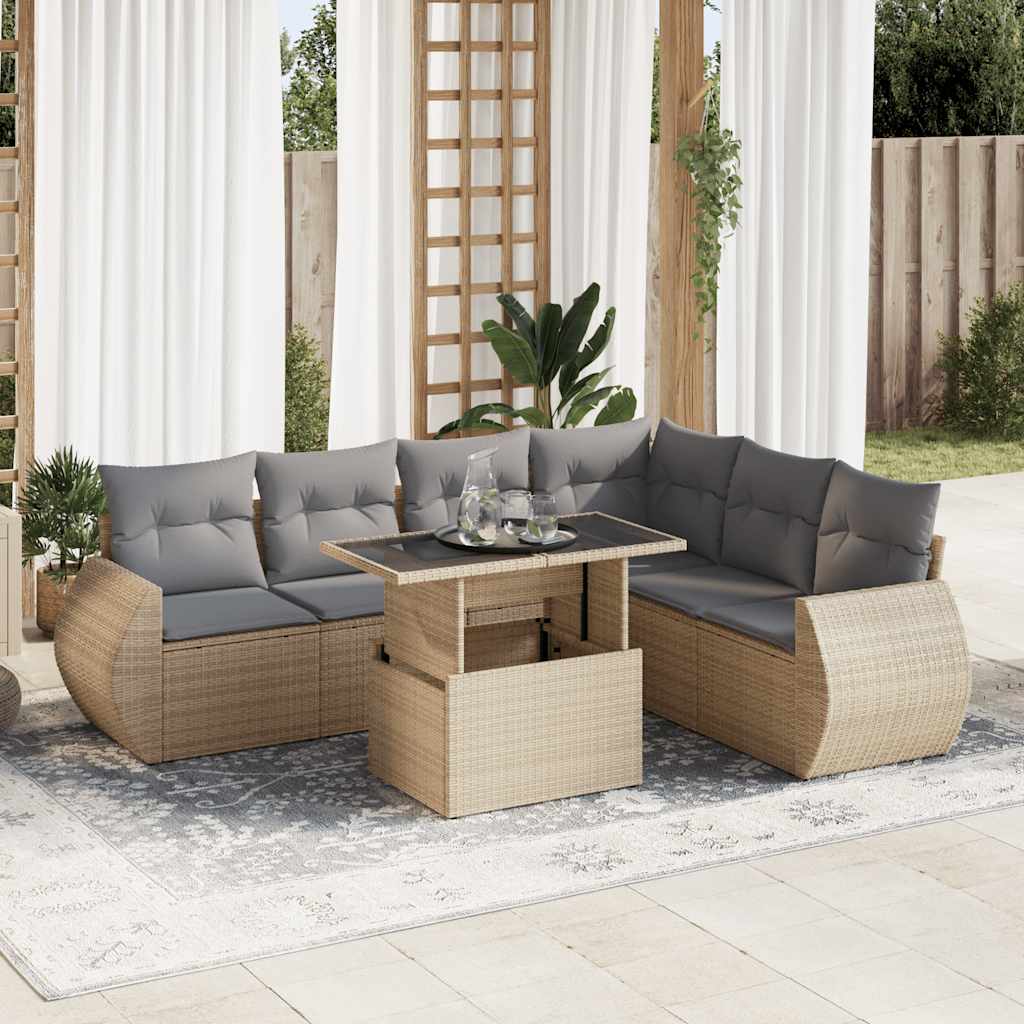 sofasæt til haven 7 dele med hynder polyrattan beige