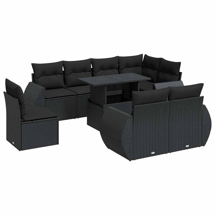 sofasæt til haven 9 dele med hynder polyrattan sort