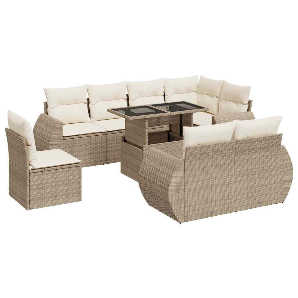 sofasæt til haven 9 dele med hynder polyrattan beige