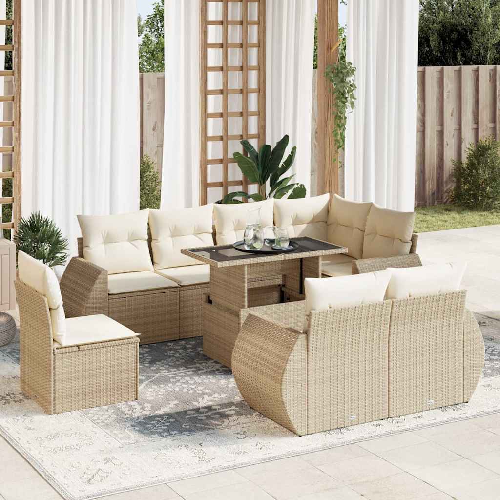 sofasæt til haven 9 dele med hynder polyrattan beige