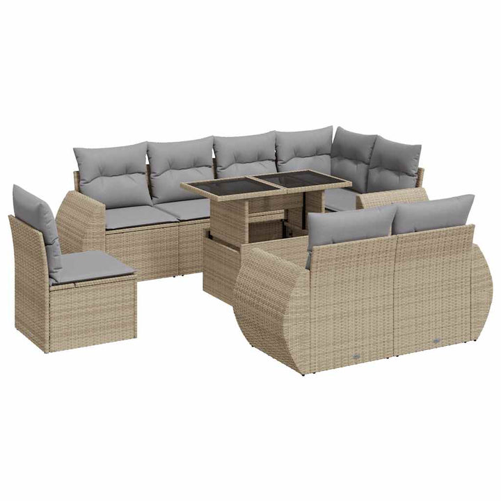 sofasæt til haven 9 dele med hynder polyrattan beige
