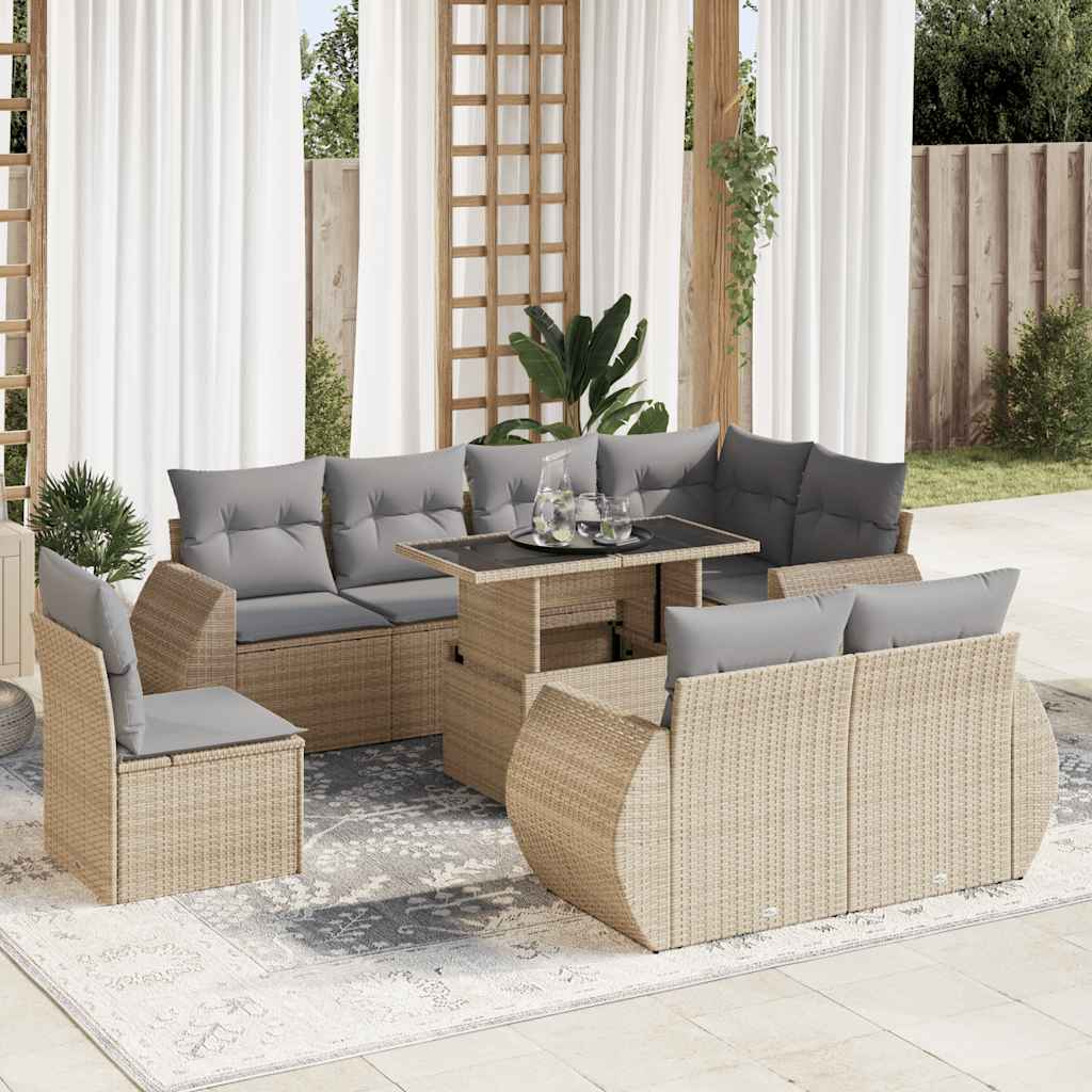 sofasæt til haven 9 dele med hynder polyrattan beige