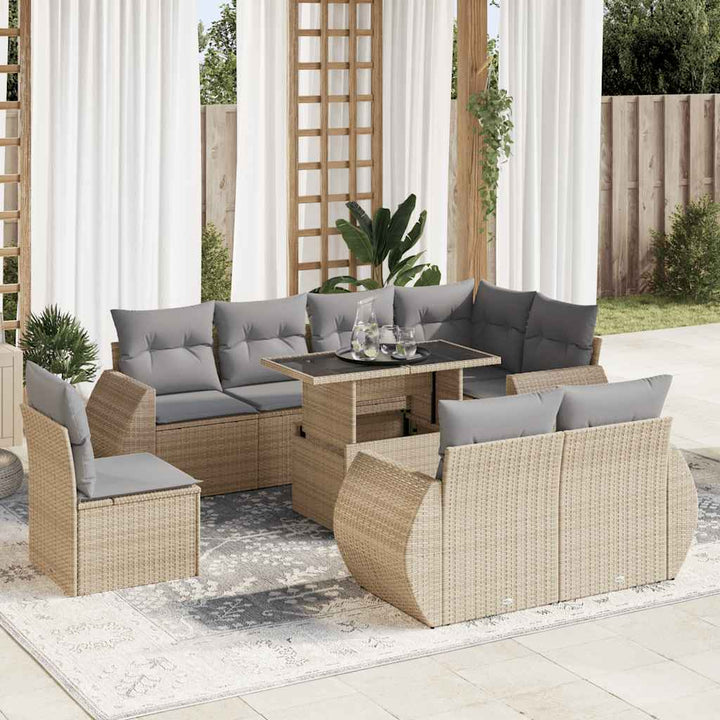 sofasæt til haven 9 dele med hynder polyrattan beige