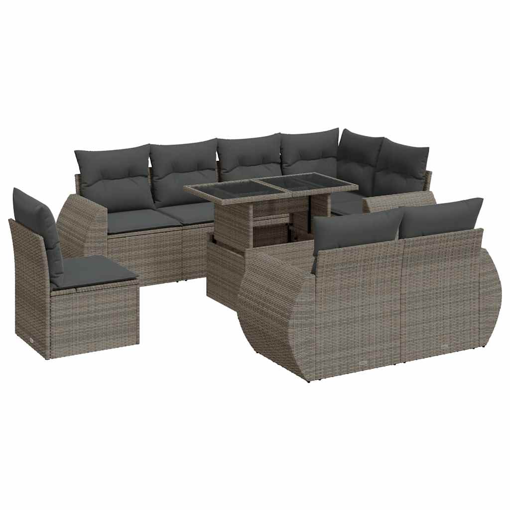 sofasæt til haven 9 dele med hynder polyrattan grå