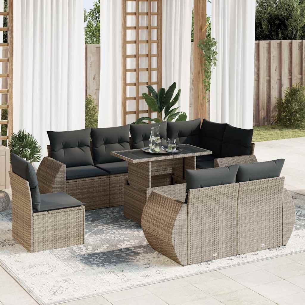 sofasæt til haven 9 dele med hynder polyrattan grå