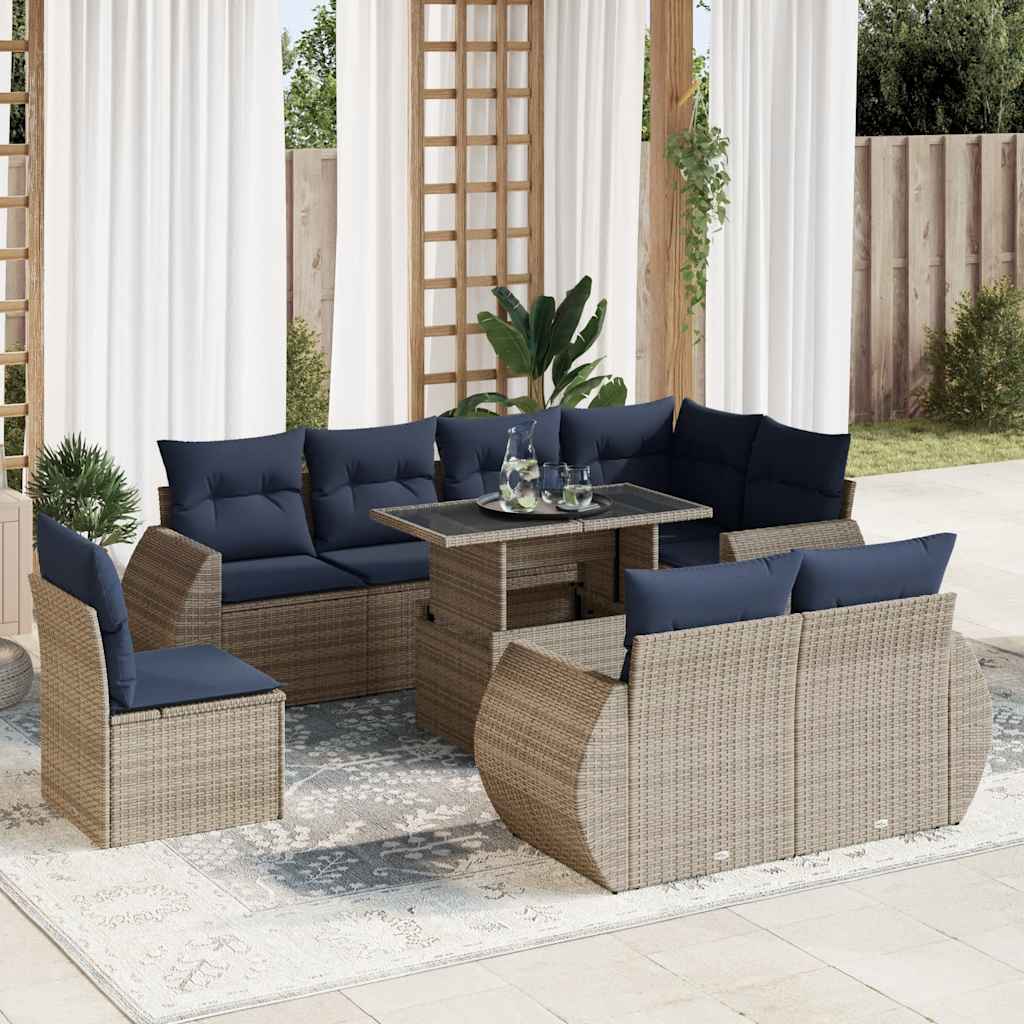 sofasæt til haven 9 dele med hynder polyrattan akacietræ grå