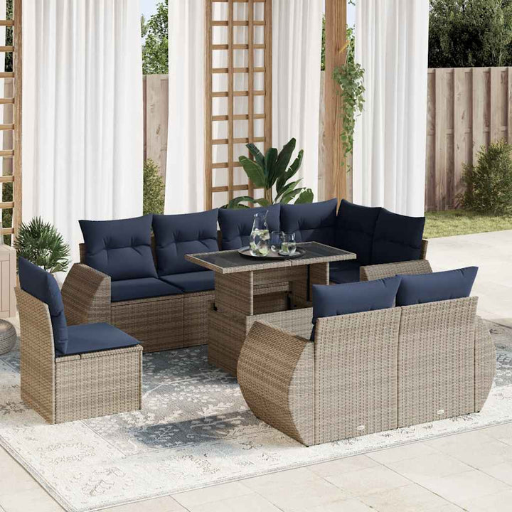 sofasæt til haven 9 dele med hynder polyrattan akacietræ grå
