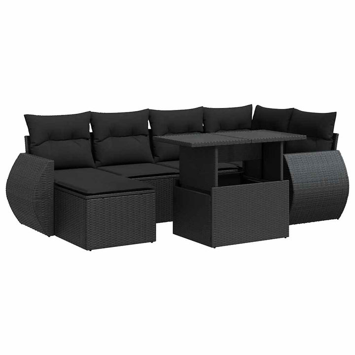 sofasæt til haven 7 dele med hynder polyrattan sort