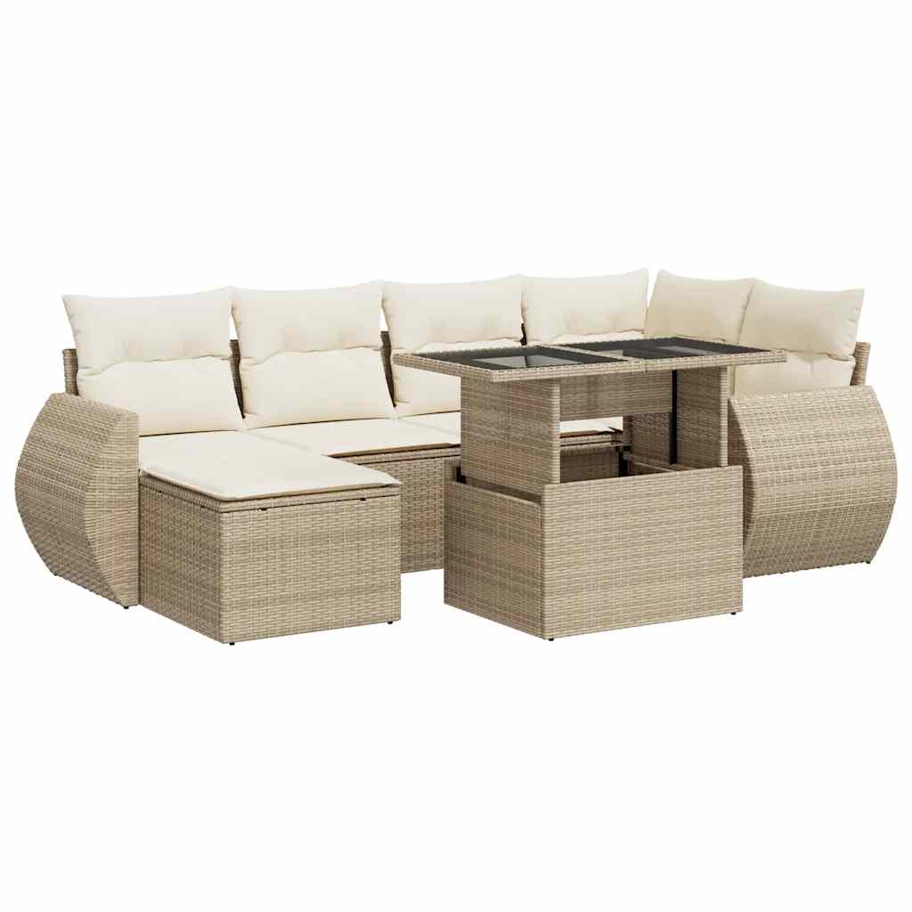 sofasæt til haven 7 dele med hynder polyrattan beige