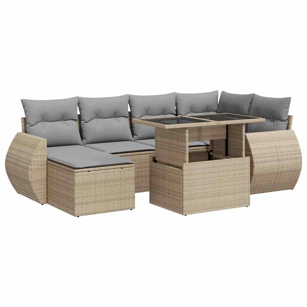 sofasæt til haven 7 dele med hynder polyrattan beige