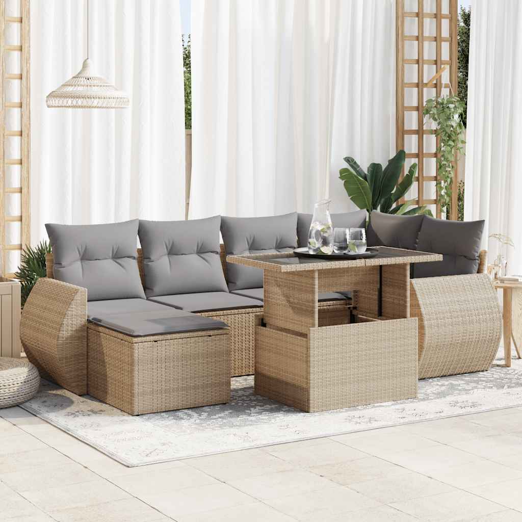 sofasæt til haven 7 dele med hynder polyrattan beige