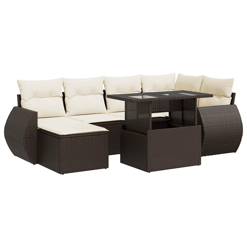 sofasæt til haven 7 dele med hynder polyrattan brun
