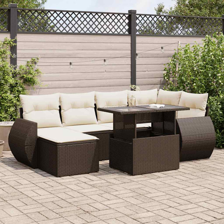 sofasæt til haven 7 dele med hynder polyrattan brun