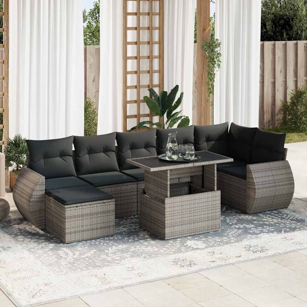 sofasæt til haven 8 dele med hynder polyrattan grå