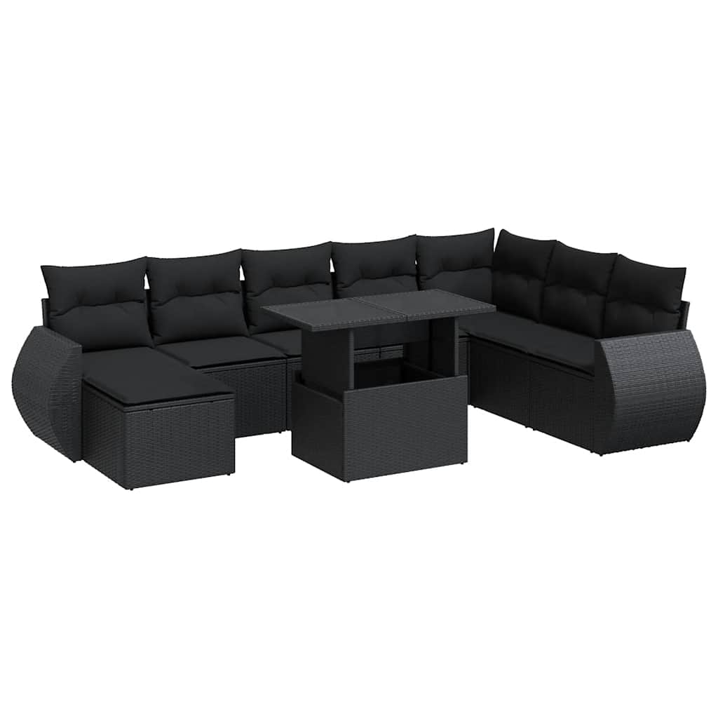 sofasæt til haven 9 dele med hynder polyrattan sort