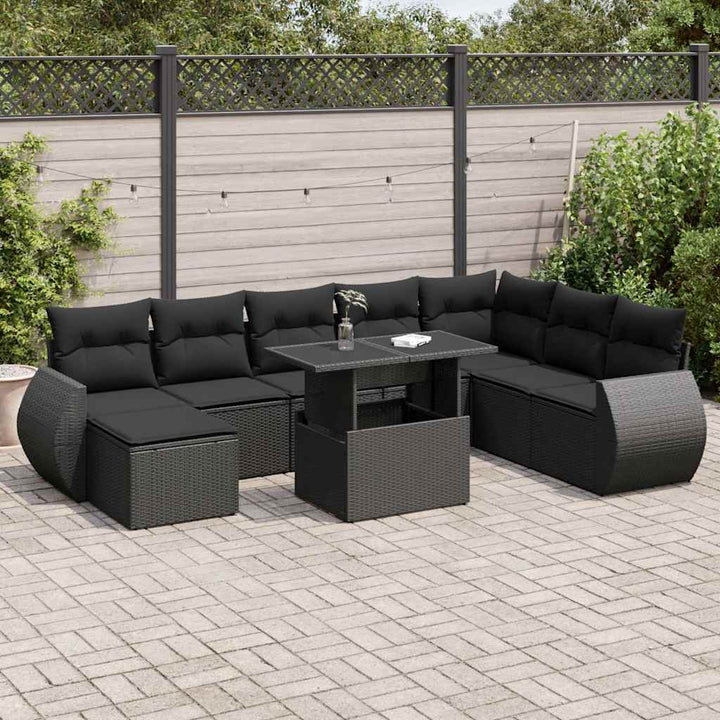 sofasæt til haven 9 dele med hynder polyrattan sort