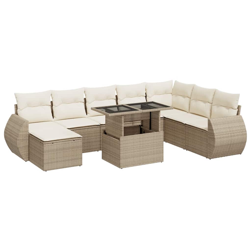 sofasæt til haven 9 dele med hynder polyrattan beige