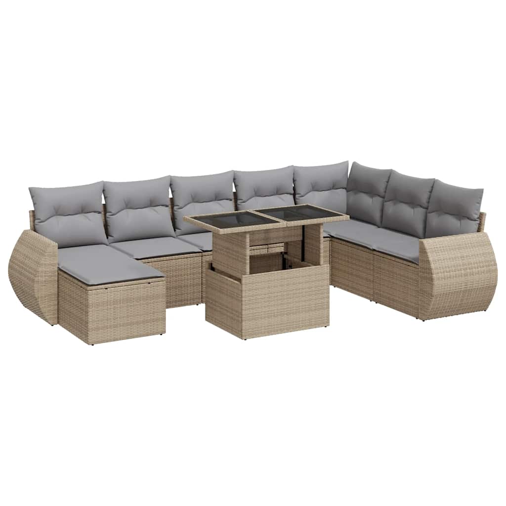 sofasæt til haven 9 dele med hynder polyrattan beige