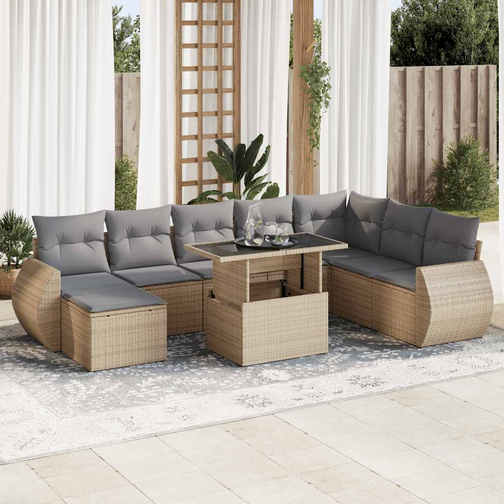 sofasæt til haven 9 dele med hynder polyrattan beige