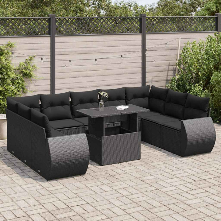 sofasæt til haven 10 dele med hynder polyrattan sort