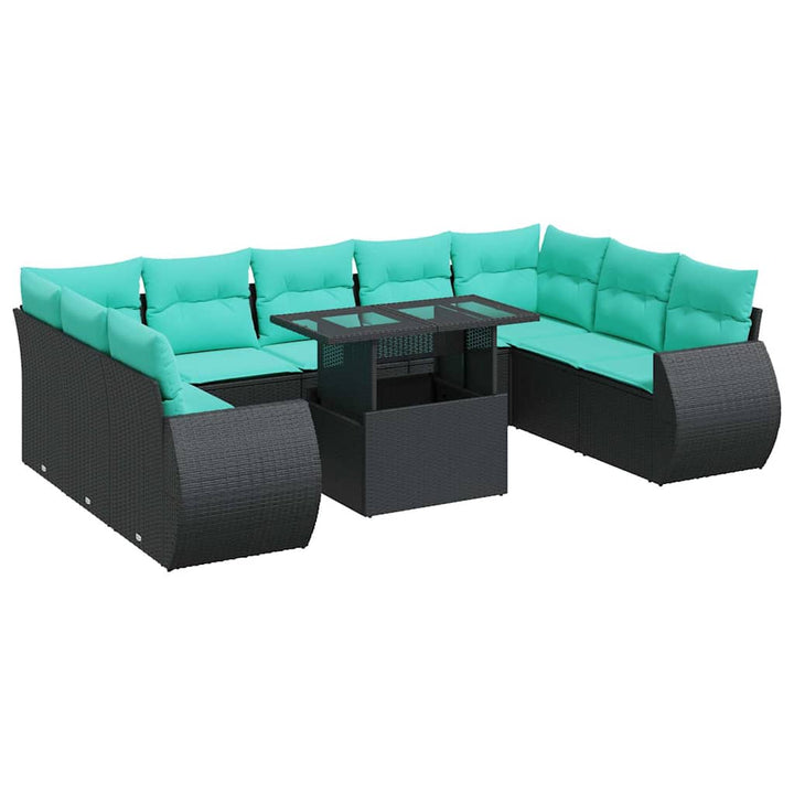 sofasæt til haven 10 dele med hynder polyrattan akacietræ sort