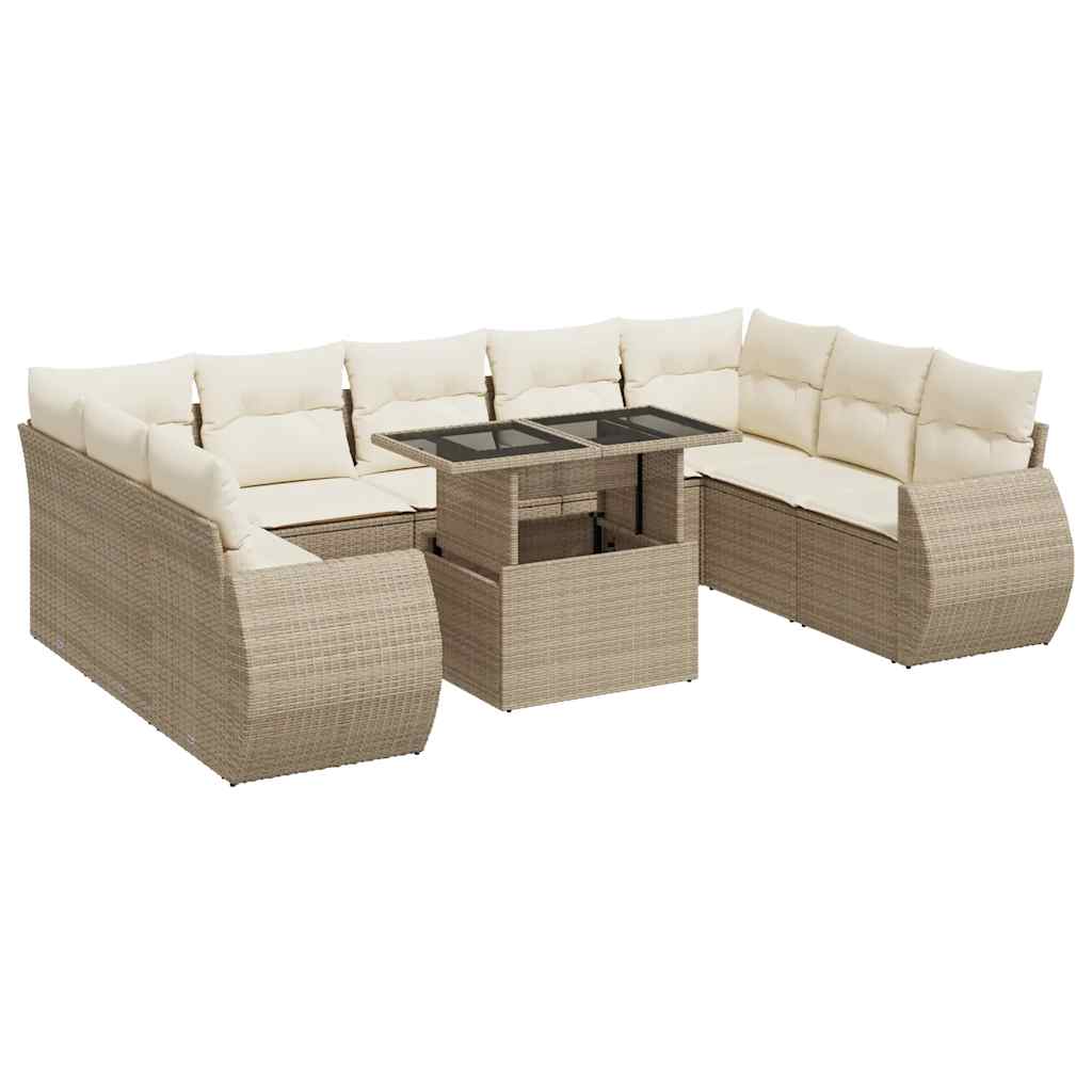 sofasæt til haven 10 dele med hynder polyrattan beige
